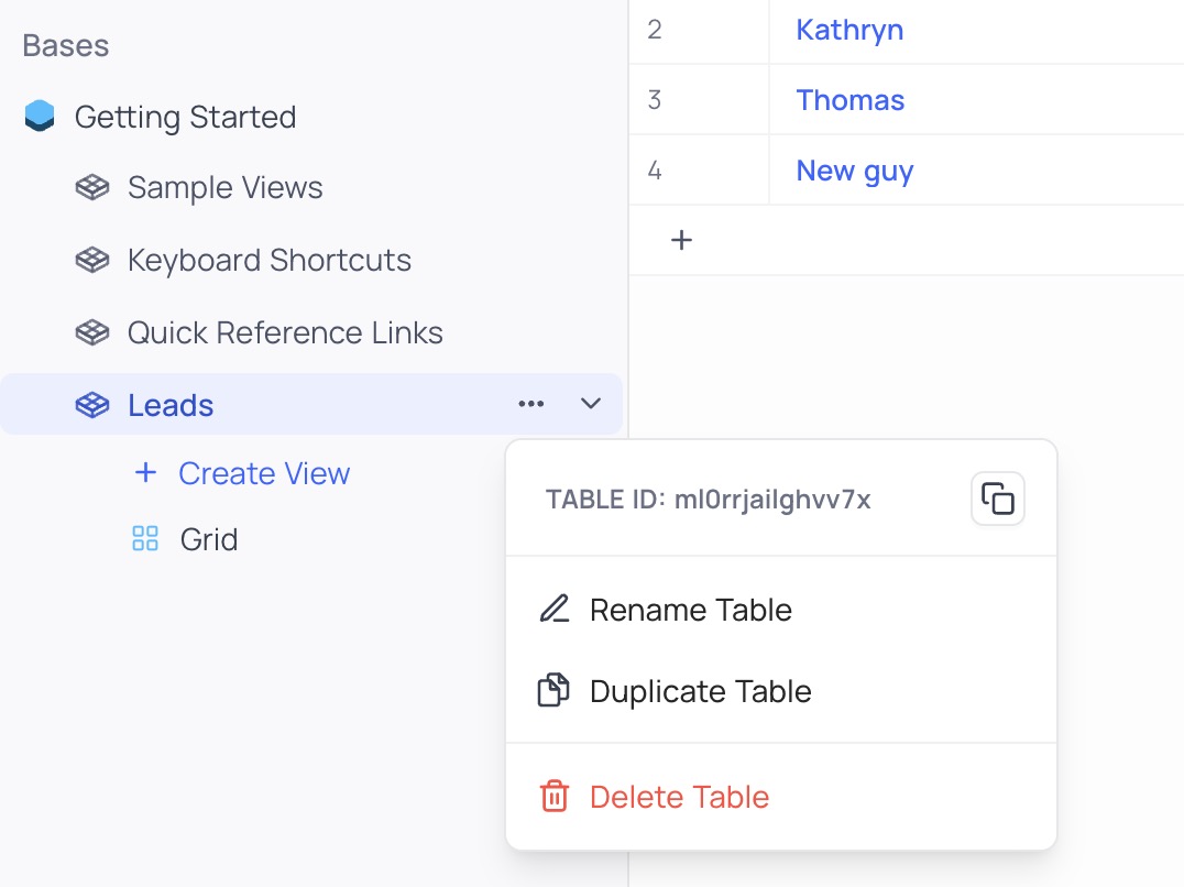 NocoDB table ID