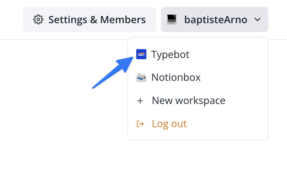 Workspaces dropdown